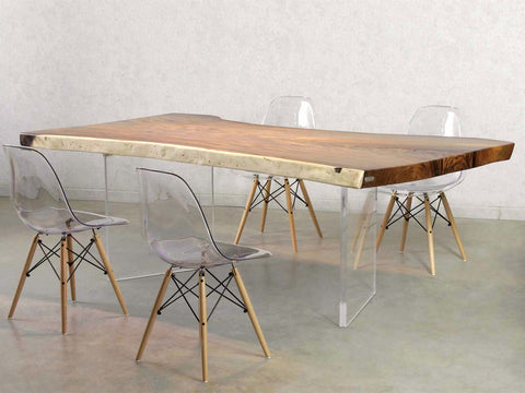 Design Suar Esstisch aus einem Baumstamm mit Acrylwange auf Maß