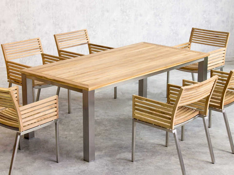 Massiver Gartentisch mit Teakholz und Edelstahl Rahmen in Premium Qualität 200x100cm
