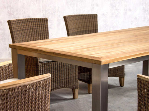 Massiver Gartentisch mit Teakholz und Edelstahl Rahmen in Premium Qualität 200x100cm