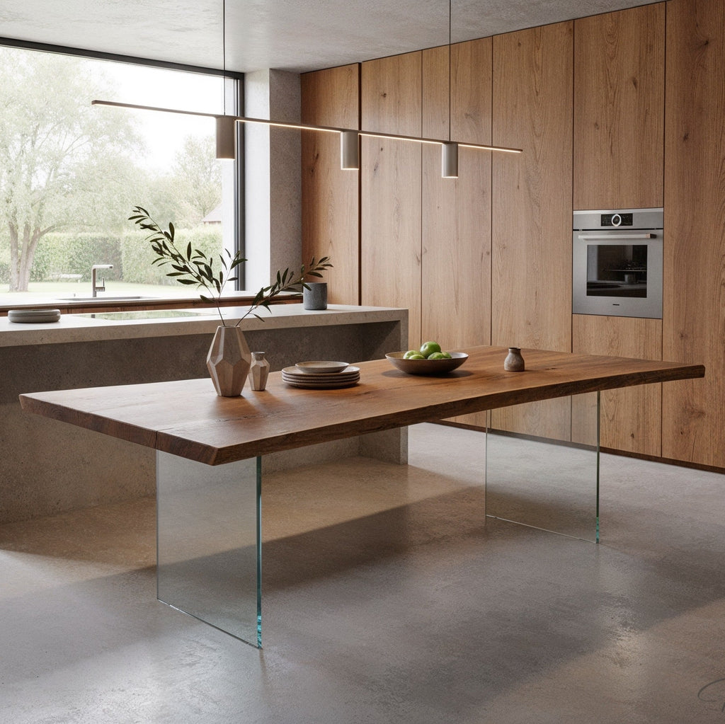 Picassi Esstisch Design Eiche Butterfly auf Glasgestell 