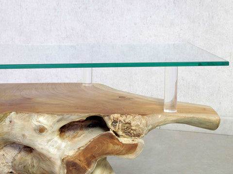 Design Wurzelholz Sideboard aus einer Teak Wurzel mit Glasplatte auf Maß von Picassi