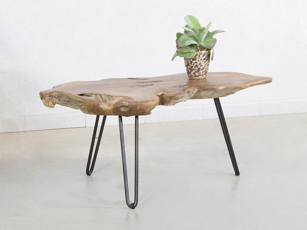 Couchtisch aus Teakholz Massiv mit Stahl Untergestell – Picassi