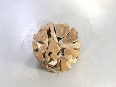 Wurzel Couchtisch Torres aus Wurzelholz mit runder Glasplatte auf Maß
